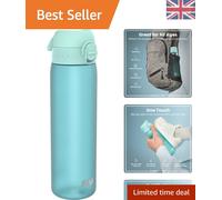 Ion8 Water Bottle, 500 ml/18 oz, Leak Proof, Easy to Open, Secure Lock, Dishwasher Safe, BPA Free, Hygienic Flip Cover, Carry Handle, Fits Cup Holders, Easy Clean, Carbon Neutral, Sonic Blue