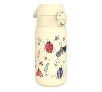 Ion8 Kids Water Bottle, Steel 400 ml/13 oz, Leak Proof, Easy to Open, Secure Lock, Dishwasher Safe, Flip Cover, Carry Handle, Easy Clean, Durable, Metal Water Bottle, Raised Print, Bugs Insects