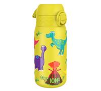 Ion8 Lightweight Steel Kids Water Bottle, 400ml/13oz, Non-Insulated, Leak Proof, Easy to Open, Secure Lock, Dishwasher Safe, Fits Cup Holders, Carry Handle, Metal Water Bottle, Yellow, Dinosaurs