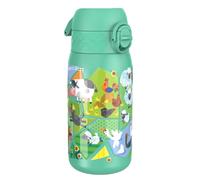 Ion8 Lightweight Steel Kids Water Bottle, 400ml/13oz, Non-Insulated, Leak Proof, Easy to Open, Secure Lock, Dishwasher Safe, Fits Cup Holders, Carry Handle, Metal Water Bottle, Teal, Farming Animals