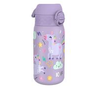 ION8 Kids Water Bottle, Lightweight Steel, 400 ml/13 oz, Leak Proof, Non-Insulated, Easy to Open,Secure Lock, Dishwasher Safe, Flip Cover, Carry Handle, Easy Clean, Metal Water Bottle, Purple Unicorns