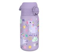 ION8 Kids Water Bottle, Lightweight Steel, 400 ml/13 oz, Leak Proof, Non-Insulated, Easy to Open,Secure Lock, Dishwasher Safe, Flip Cover, Carry Handle, Easy Clean, Metal Water Bottle, Purple Unicorns