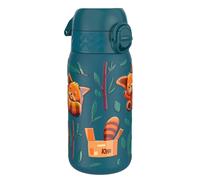 Ion8 Lightweight Steel Kids Water Bottle, 400ml/13oz, Non-Insulated, Leak Proof, Easy to Open, Secure Lock, Dishwasher Safe, Fits Cup Holders, Carry Handle, Metal Water Bottle, Teal, Red Pandas