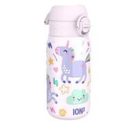 Ion8 Kids Water Bottle, Steel 400 ml/13 oz, Leak Proof, Easy to Open, Secure Lock, Dishwasher Safe, Flip Cover, Carry Handle, Easy Clean, Durable, Metal Water Bottle, Raised Print,Unicorns