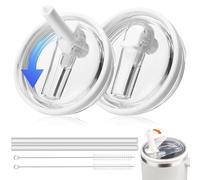 Leak Proof Lid for Stanley Cup, 2 Pack 40 oz Tumbler Flip Straw Lid Replacement, Leak Proof Lid Splash Resistant Replacement Lids, Reusable Tumbler Covers with 2 Straws and 2 Cleaning Brushes