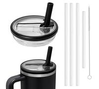 Leak Proof Lid with Straw for Stanley 40oz Cup Replacement, Spill Proof Water Bottle Tumbler Flip Straw Lid for Stanley Quencher 1.2L Reusable Cover Set with 4 Straws and 1 Cleaning Brush (Black)
