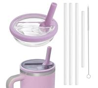 Leak Proof Lid with Straw for Stanley 40oz Cup Replacement Spill Proof Water Bottle Tumbler Flip Straw Lid for Stanley Quencher 1.2L Reusable Cover Set with 4 Straws and 1 Cleaning Brush (Purple)
