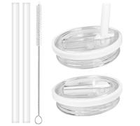 Leak Proof Lids for Stanley Cup 40oz, 2PCS Tumbler Flip Straw Lids Replacement for Stanley Quencher, Spill Proof Splash Resistant Leak-Proof Lid Reusable Tumbler Covers with 2 Straws + Cleaning Brush