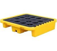 Leak-Proof Modular Spill Containment Platform - Heavy-Duty Plastic Pallet, 120x120x18cm, Yellow, High Load Capacity, Perfect for Industrial Storage & Hazardous Material Safety