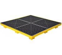 Leak-Proof Modular Spill Containment Platform - Heavy-Duty Plastic Pallet, 120x120x18cm, Yellow, High Static Load Capacity, Perfect for Industrial and Hazardous Material Storage