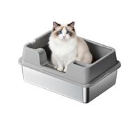 Leak-Proof & Odor Control XL Stainless Steel Cat Litter Box - High Sided Enclosed Tray, Non-Stick, Easy Clean, Turn over Top Lid - Heavy Duty, for Large & Multi Cats - Grey, 60×40×27CM