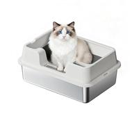Leak-Proof & Odor Control XL Stainless Steel Cat Litter Box - High Sided Semi-Enclosed Tray, Non-Stick, Easy Clean, Splash Guard, Heavy Duty - For Large & Multi Cats - White, 60×40×27CM