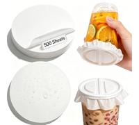Leak Proof Paper Cup Liners - 500 Sheets Round Disposable Lid Seals, 13cm Spill Proof Sealing Film for Takeaway Coffee, Cold Drinks, Milkshakes, Smoothies & Desserts (White)