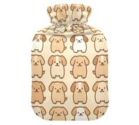 Leak Proof Screw Hot Water Bottle with Detachable Protective Outer | 95 Polyester 5 Spandex Velvet Cover Hot Water Bottle Winter Body Warming Brown Puppy Dog