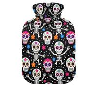 Leak Proof Screw Hot Water Bottle with Detachable Protective Outer | Leak Resistant PVC Inner Liner Pain Relief Hot Bag Cold Fever Cold Compress Dancing Sugar Skull