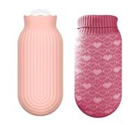 Leak-Proof Silicone Hot Water Bottle with Screw Cap for Microwave Heating or Refrigerator Cooling and Knitted Cover for Handling (Pink)