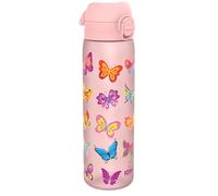 Ion8 Water Bottle, 500ml / 18oz, Leak Proof, One-Finger Open, Dishwasher Safe, BPA Free, Flip Cover, Carry Handle, Spill-free On-The-Go, Easy Clean Carbon Neutral Recyclon, Pink, Butterflies