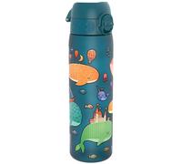 Ion8 Water Bottle, 500ml/18oz, Slim Leak Proof & BPA-Free Drinking Bottle, Secure Lock Prevents Spills, Dishwasher Safe, Carry Handle, Ideal for Adults & Kids - Travel & School, Teal, Whales