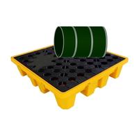 Leak-Proof Spill Tray - Stackable Polyethylene Containment Pallet for Industrial Use, 26.6"x26.6"x5.9", Durable Black & Yellow Design, Ideal for Oil & Chemical Spills