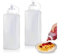 Leak Proof Squeeze Bottle Set 2 pcs 1000ml Each for Sauces Including For Ketchup Mayo Honey Dressing and Dessert Toppings