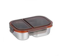 Leak Proof Stainless Steel Dual Compartment Snack Container Lunch Box for Keeping Snacks and Dips Separate Suitable for Outdoor and Indoor Use (Brown)