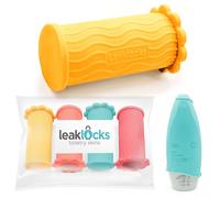 LeakLocks® Toiletry Skins™ Elastic Sleeve for Leak Proofing Travel Container in Luggage. For Standard and Travel Sized Toiletries. Reusable Accessory for Travel Bag Suitcase and Carry-on Luggage, 4 pk