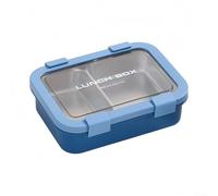 Leakproof 3 Section Stainless Steel Lunch Box with Dishwasher Safe Removable Tray and Secure Latches, Suitable for Work, School, and Outdoor Meals (Blue)