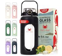 Leakproof 64 oz Glass Water Bottle - Borosilicate Large Glass Water Bottle with Straw, Silicone Sleeve and Time Markers, Half Gallon Jug, Suitable for Travel, Sports, Gym, and Daily Intake
