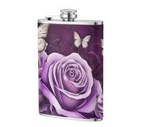 Leakproof 8oz Stainless Steel Flask for Men & Women, Butterfly Whiskey Flask, Slim Pocket PU Leather Travel Liquor Bottle for Hunting Camping, Portable Outdoor Liquor Container for Hiking