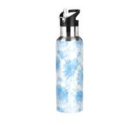 Leakproof BPA Free Sports Water Bottle Tie-dye Vanilla Blue with Straw Hot & Cold Double Walled for Water, Milk, Juice, School, Camp, Sport 32 oz