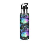 Leakproof BPA Free Water Bottles Neon Bright Gradient Color Kitten Witch with Straw Double Wall Vacuum Insulated Bottles for Home/Office/Travel/Sports/School 20 oz