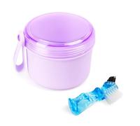 Leakproof Denture Bath Cup for Travel, Purple Denture Bowls for Soaking Dentures, Dentures Container Cup with Brush for Soaking Full and Partial Dentures, Aligners