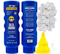 Leakproof Hidden Flask - 2 Secret Sunscreen Flasks For Liquor - Large 10oz Empty Alcohol Containers & 100 Foam Seals & Collapsible Funnel | Hard Plastic Booze Smuggling Bottle