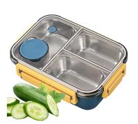 Leakproof Salad Box with 3 Compartments, 8.86x6.5x2.76 Inches Stainless Steel Lunch Box, Four Sided Locking Gasket Design, Easy Transportation Suitable for Sports, Camping and Travel