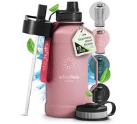 Leakproof Stainless Steel Water-bottle ACTIVE FLASK + Straw (3 Lids) | Large 1.3/2.2 L Capacity Sports Container BPA-free, for Carbonated Drinks, 74 oz XL Training Outdoor Fitness Water Bottle