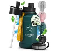 Leakproof Stainless Steel Water-bottle ACTIVE FLASK + Straw (3 Lids) | Large 1.3/2.2 L Capacity Sports Container BPA-free, for Carbonated Drinks, 74 oz XL Training Outdoor Fitness Water Bottle