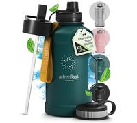 Leakproof Stainless Steel Water-bottle ACTIVE FLASK + Straw (3 Lids) | Large 1.3/2.2 L Capacity Sports Container BPA-free, for Carbonated Drinks, 74 oz XL Training Outdoor Fitness Water Bottle