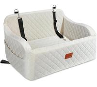 Lealchum Dog Booster Car Seat for Medium Dogs,Two Clip-On Safety Leashs Dog Car Bed for Two Small Dogs, Removable and Washable Comfy Pet Cars Seat,Easy to Install and Clean (Beige, Large)