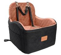 Lealchum Dog Booster Car Seat for S/M Dogs Up to 35lbs,Soft 6in Elevated Cushion,Fits in Front/Back Seat,Fully Detachable and Washable,2 Storage Pockets & 3 Straps,Easy to Install (Black/Brown,Medium)