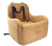 Lealchum Dog Booster Car Seat for Small/Medium Dogs,Puppy Portable Seat for Car with Elevated Cushion,Fully Detachable and Washable Pet Seat with Storage Pockets,Easy to Install (Coffee, Medium)