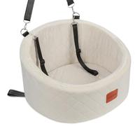 Lealchum Dog Car Seat for Small Dogs,Comfy Pet Travel Car Bed with 2 Clip-On Leashes,Fully Removable & Washable,Non-Slip Base with Seatbelt Channle, Easy to Install (Beige, Small)