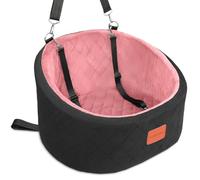 Lealchum Dog Car Seat for Small Dogs,Comfy Pet Travel Car Bed with 2 Clip-On Leashes,Fully Removable & Washable,Non-Slip Base with Seatbelt Channle, Easy to Install (Black/Pink, Small)