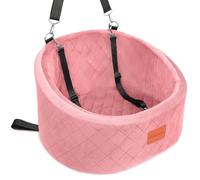 Lealchum Dog Car Seat for Small Dogs,Comfy Pet Travel Car Bed with 2 Clip-On Leashes,Fully Removable & Washable,Non-Slip Base with Seatbelt Channle, Easy to Install (Pink, Small)