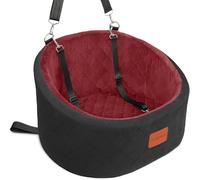 Lealchum Dog Car Seat for Small Dogs,Comfy Pet Travel Car Bed with 2 Clip-On Leashes,Fully Removable & Washable,Non-Slip Base with Seatbelt Channle, Easy to Install (Black/Red, Small)