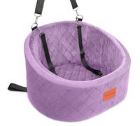 Lealchum Dog Car Seat for Small Dogs,Comfy Pet Travel Car Bed with 2 Clip-On Leashes,Fully Removable & Washable,Non-Slip Base with Seatbelt Channle, Easy to Install (Purple, Small)