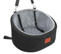 Lealchum Dog Car Seat with 2 Safety Dog Leashes, Safe Pet Travel Car Seat with Non-Slip Bottom, Fully Removable and Washable Car Seat for Dogs, Soft Memory Foam Dog Seat for Car (Black/Grey, Small)
