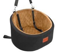 Lealchum Dog Car Seat with 2 Safety Dog Leashes, Safe Pet Travel Car Seat with Non-Slip Bottom, Fully Removable and Washable Seats for Dogs, Soft Memory Foam Puppy Seat for Car (Black/Coffee, Small)