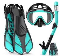 Lealinga Snorkel Set Adult with Flippers, Anti-Fog Diving Set, Dry Snorkel, Adjustable Flippers, Snorkelling Packages for Men and Women