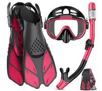 Lealinga Snorkel Set Adult with Flippers, Anti-Fog Diving Set, Dry Snorkel, Adjustable Flippers, Snorkelling Packages for Men and Women