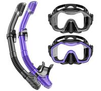 Lealinga Snorkel Set Adults 2Pack, Snorkel Mask Anti-Fog Panoramic View Diving Mask Dry Top Snorkel Kit with Travel Bag Diving Set for Snorkeling